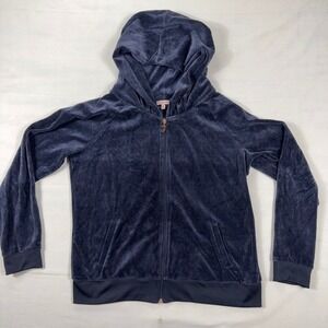 Juicy Couture Navy Blue Velour Full Zip Hoodie Sequin Logo XL